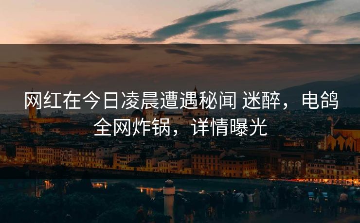 网红在今日凌晨遭遇秘闻 迷醉，电鸽全网炸锅，详情曝光